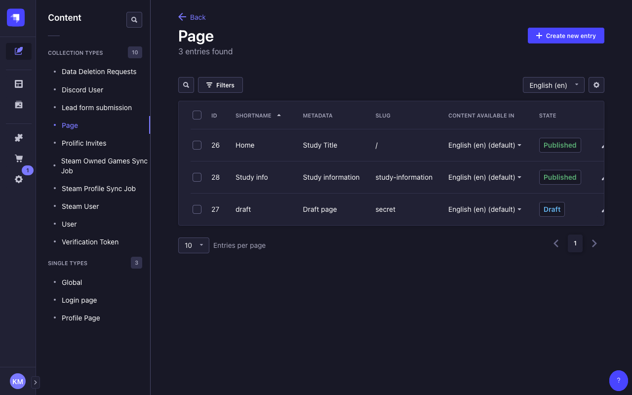 Strapi admin content manager